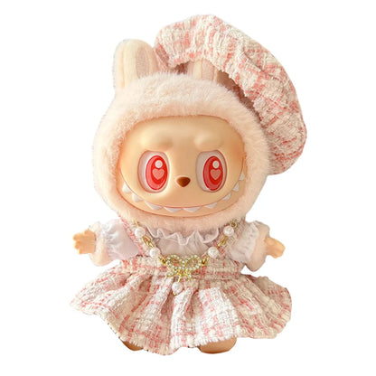 Mini Plush Doll Overall Decorative Kawaii Doll Clothes DIY Cute Plushies Outfit with Hat Cartoon Animal Toy Dress for Home Decor