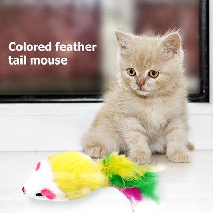 Pet Cats Mouse Toy Eco-friendly Rat Interactive Toys Non-toxic Lightweight Soft with Colored Feathers Training Game Cat Supplies