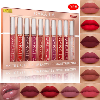 10 Pcs Matte Lipstick Lip Gloss Sets Long-Lasting Non-Fading Waterproof Non-stick Cup Exquisite Gift Everyday Holiday Universal