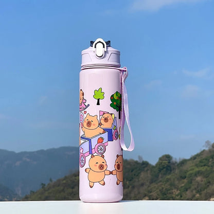 700ml Capybara Cute Water Cup with Straw & Handle Kawaii Travel Water Bottle Large Capacity Drinking Bottle for Fitness Sports