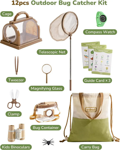 Robud Upgraded Kids Explorer Kit with Costume Kit Green Outdoor Exploration Set for Camping Montessroi Toy for Kids WRP30