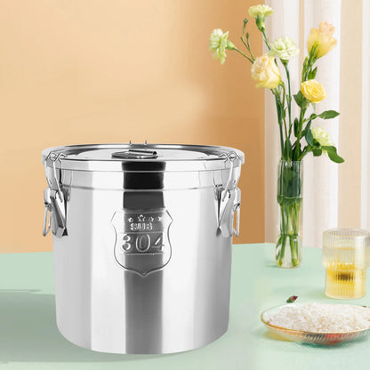 6L/12L Food Storage Bucket，Household Kitchen 304 Stainless Steel Bean Cereal Rice Container Airtight Canister Pail with Lid
