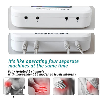 Electric Muscle Stimulator EMS & TENS Unit Pulse Massager for Back Neck Shoulder Knee Joints Full Body Relax 15 Modes 4 Output