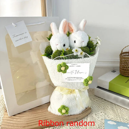 Rabbit Doll Plush Flower Bouquet Graduation Crochet Flower Bouquet Mothers Day Birthday Gifts Valentin Day Gift for Girlfriend