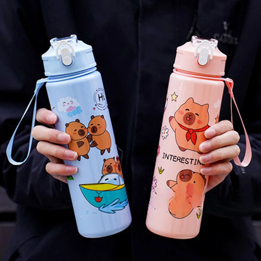 700ml Capybara Cute Water Cup with Straw & Handle Kawaii Travel Water Bottle Large Capacity Drinking Bottle for Fitness Sports