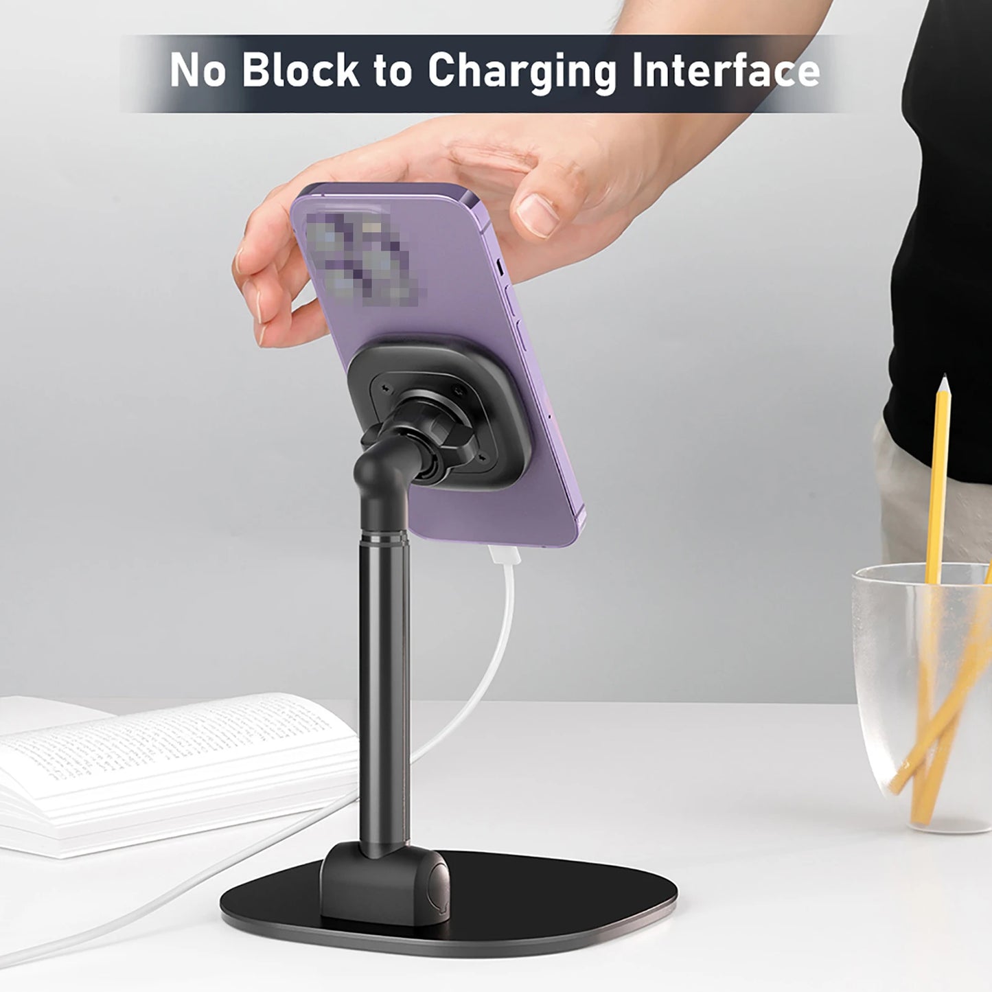 Foldable Desktop Phone Stand with 360° Rotatable Magnetic Phone Mount Phone Holder Adjustable Height Replacement for iPhone 14