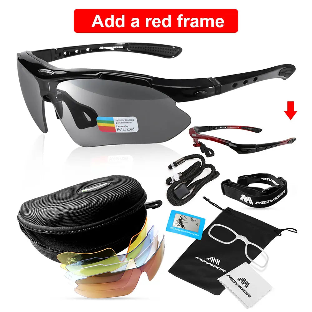 MOVIGOR 5 Lens Polarized Cycling Glasses Sports Men Sunglasses Road Bicycle Goggles Mountain Bike Riding Protection Eyewear set