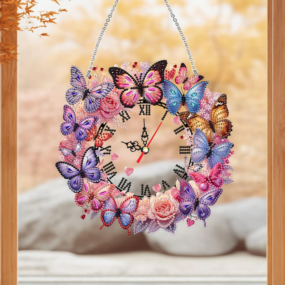 Acrylic Special Shape Butterfly DIY Crystal Diamond Clock Diamond Art Clock Pendants Kit Diamond Painting Clock for Home Decor