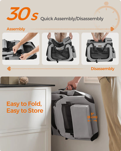 Feandrea Foldable Pet Carrier Bag, Portable Dog Travel Crate, Soft Sided Dog Cat Pet Travel Carrier Large Dog Crate for Car