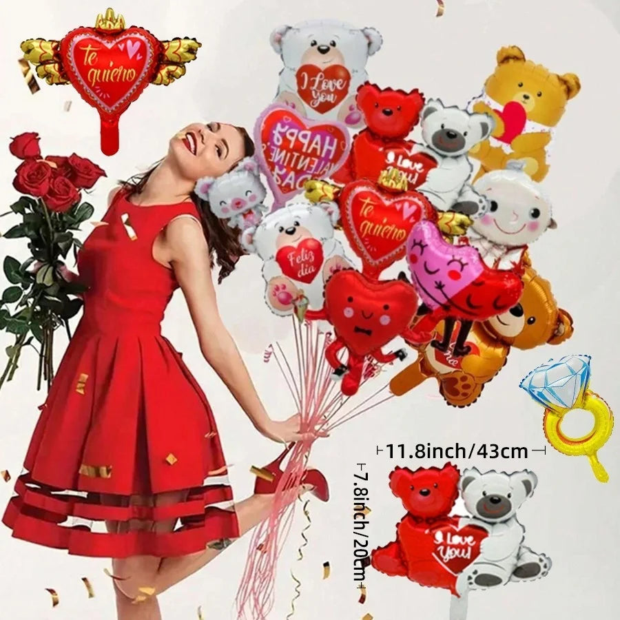 60in Standing Cute Love Teddy Bear-Shaped Balloon for Romantic Valentine's Day Proposal Wedding Birthday Party Decoration