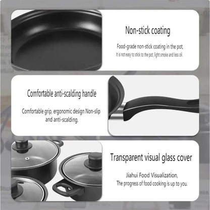 12-Piece High-Quality Non-Stick Cookware Set Deep Frying Pan with Lid Milk Pot Maifan Stone Frying Pan Cooking Pot Set