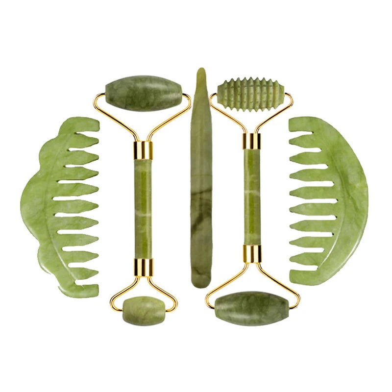 Natural Jade Roller Gua Sha Massage Set Guasha Board Comb Gouache Scraper Body Acupuncture Spa Facial Anti Aging Lifting Tools