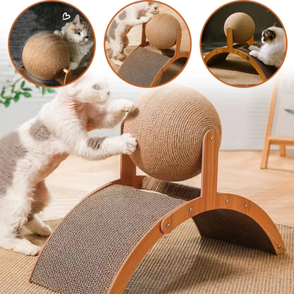 Cat Grinding Paw Toy 2In1 Cat Scratching Ball Wooden Cat Scratcher Sisal Scratch Board Wear-Resistant Solid Wood Scraper for Cat