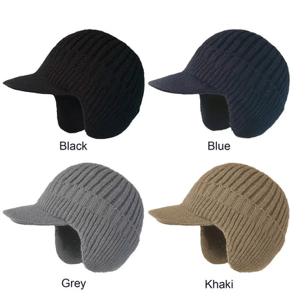 Winter Warm Fleece Lined Knit Hat W/Brim & Ear Flaps Stocking Caps Soft Beanie Hat For Women Men for Cold Weather Outdoor Sports