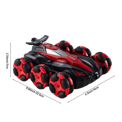 KIDkid 6 Round 2.4G RC Stunt Drift Car Toy - 360° Spins, LED and Mist Effects, USB Rechargeable, Auto-Demo Mode