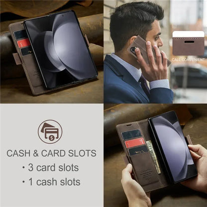 CaseMe Retor Leather Wallet Card Slot Phone Case for Samsung Galaxy Z Fold 7 6 5 4 Fold5 Fold6 Shockproof Flip Stand Cover Coque