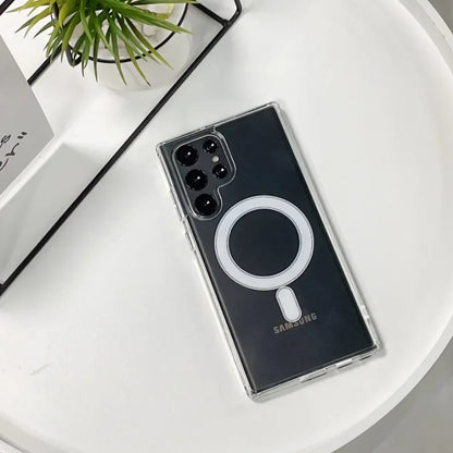 Original Magsafe Magnetic Clear Case for Samsung Galaxy S24 Ultra S21 FE S22 Plus S23 Ultra Wireless Charging Shockproof Cover