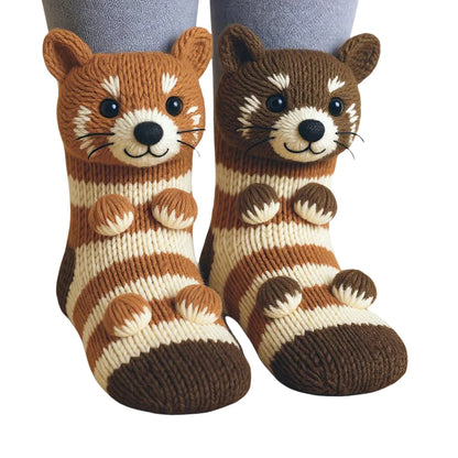 Crochet Animal Socks Breathable Hand Crocheted Plush Socks Moisture Wicking 3D Knit Warm Socks for Animal Lovers