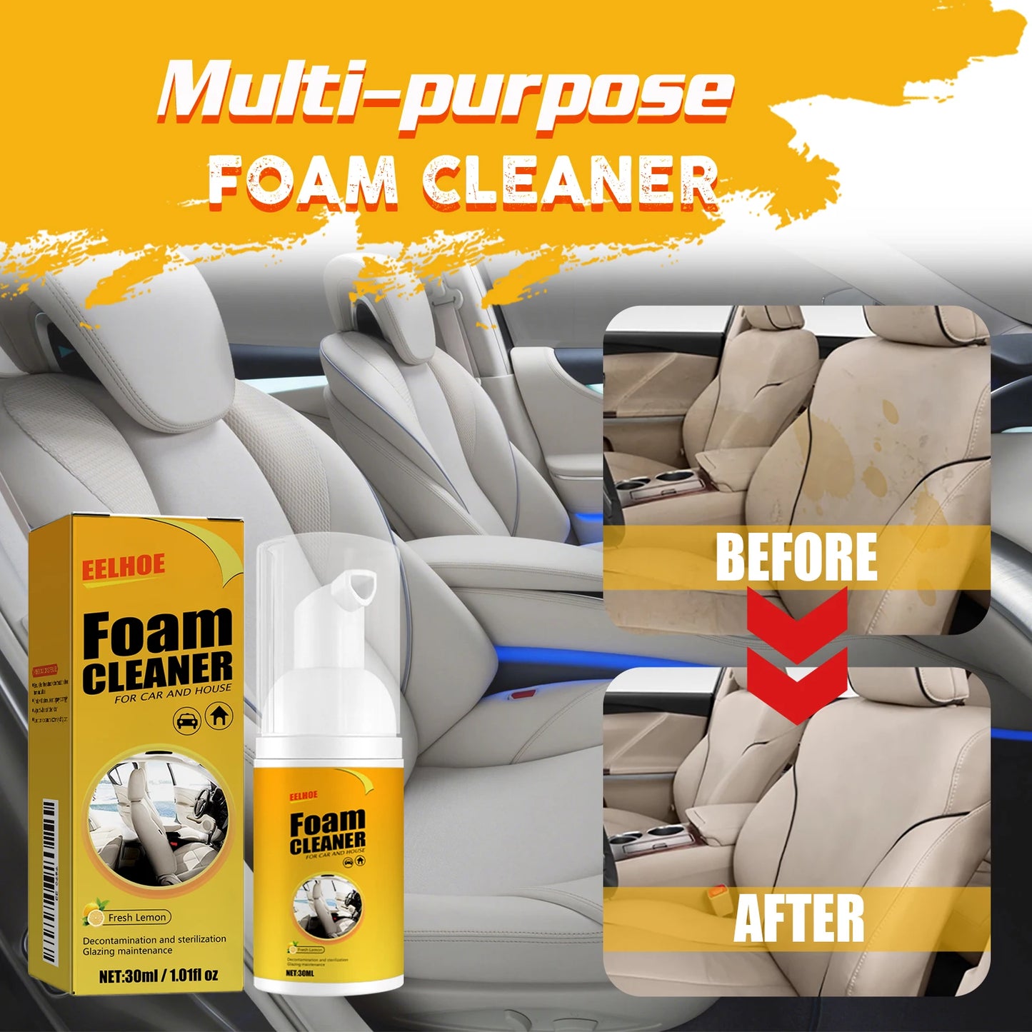 30ML Car Steering wheel foam cleaner Interior Leather Foam Cleaner Seat Clean Car Interior Strong Decontamination Automobile