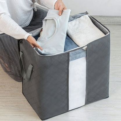 Blanket Storage Bag Reinforced Handle Closet Organizer Foldable Stackable Clothes Storage Bag with Clear PVC Window for Bedding