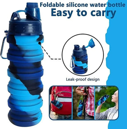 500ML Portable Retractable Silicone Bottle Folding Water Bottles Outdoor Travel Drinking Cup with Carabiner Collapsible Cups