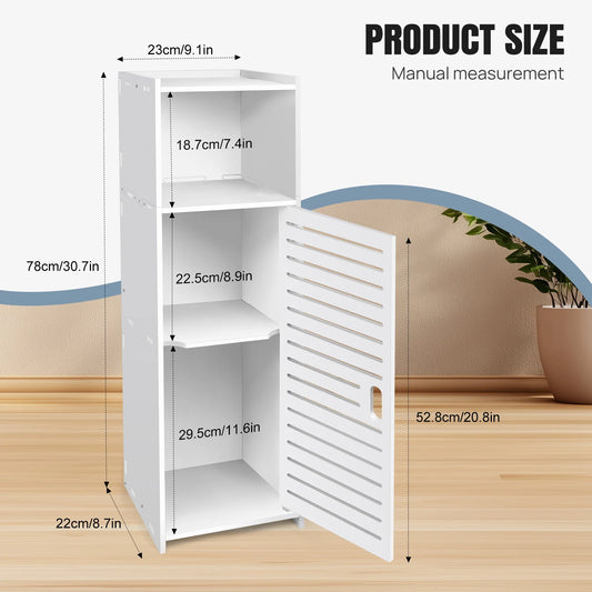 BRIEFNESS Waterproof Bathroom Storage Cabinet, Free-Standing Floor Cabinet with Door & Shelves, Home Organizer for Bathroom