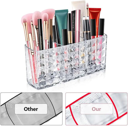 Cosmetic Organiser, 3 Compartments Crystal Makeup Brush Holder for Eyeliners, Lipstick, Mascara, Acrylic Makeup Storage for Bath