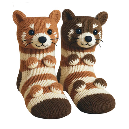 Crochet Animal Socks Breathable Hand Crocheted Plush Socks Moisture Wicking 3D Knit Warm Socks for Animal Lovers