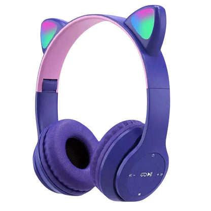 Wireless Headphones Cat Ear Gaming Headset Glow Light Bluetooth-Compatible Helmets Stereo Bass Sports Headphones for PC Phone