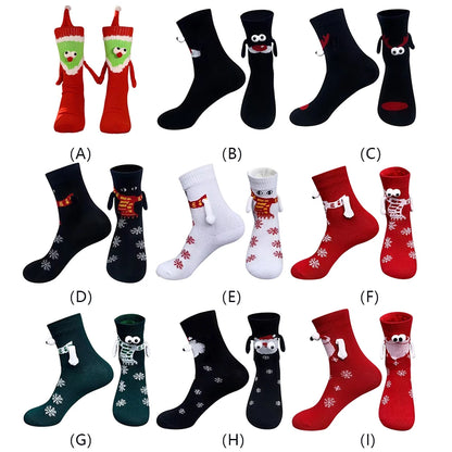 Christmas Magnetic Holding Hands Socks Soft Warm Unisex Couple Socks Christmas Socks Novelty Xmas Crew Socks for Women Men
