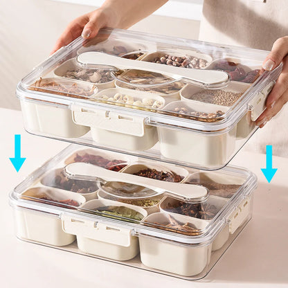 Divided Serving Tray Food Dispenser Kitchen Storage Box 9 Compartments Snack Box for Candy, Nuts, Cookies, Fruit Storage Box