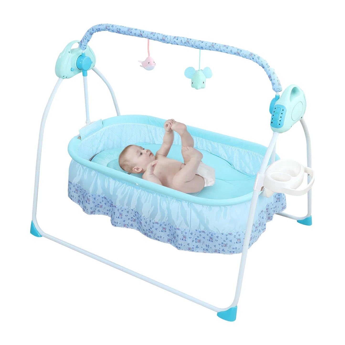 Blue Electric Baby Crib Cradle, 0-18 MonthsInfant Bed Auto Swing with Music, 25KG/55LBS Capacity, Foldable Baby Bassinet