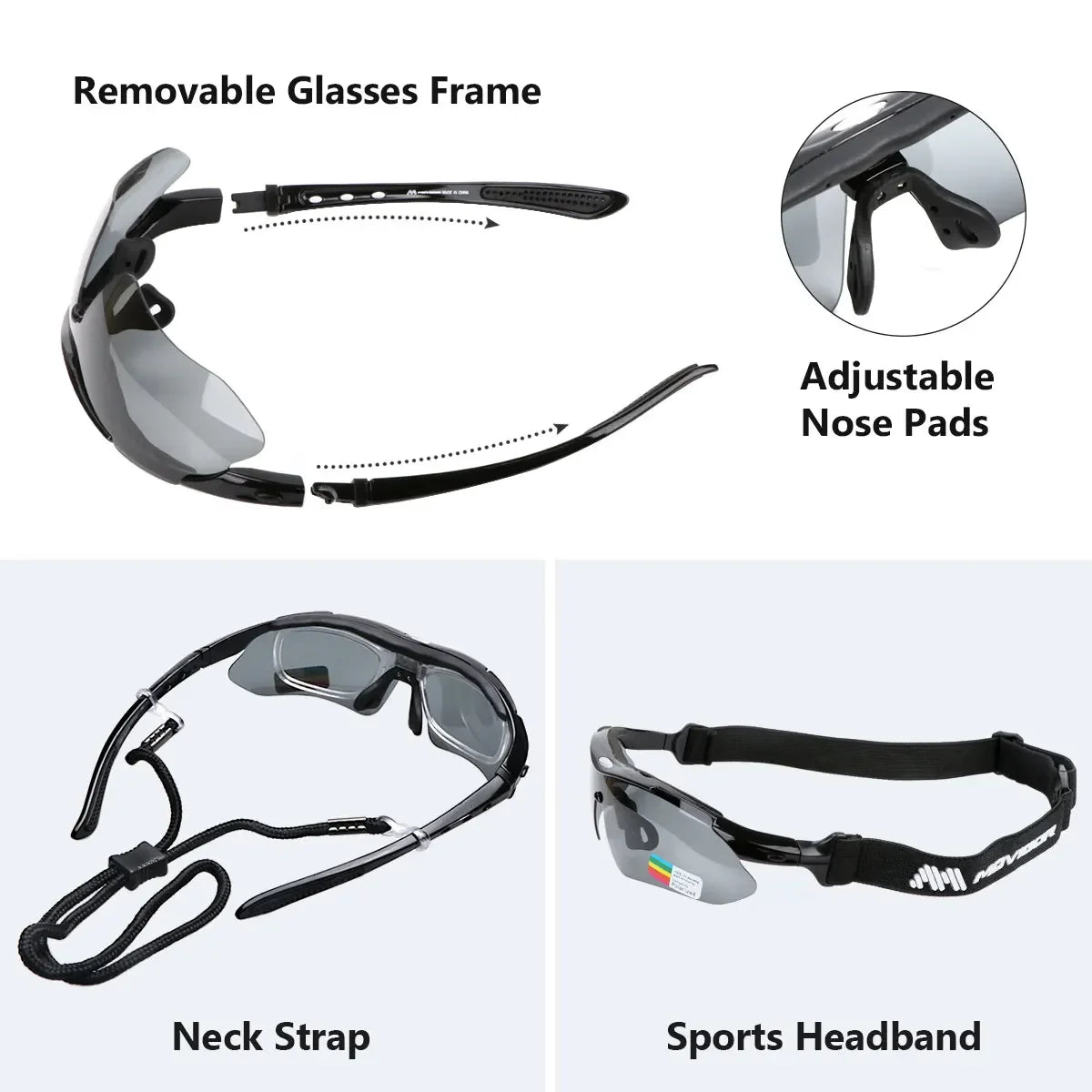 MOVIGOR 5 Lens Polarized Cycling Glasses Sports Men Sunglasses Road Bicycle Goggles Mountain Bike Riding Protection Eyewear set
