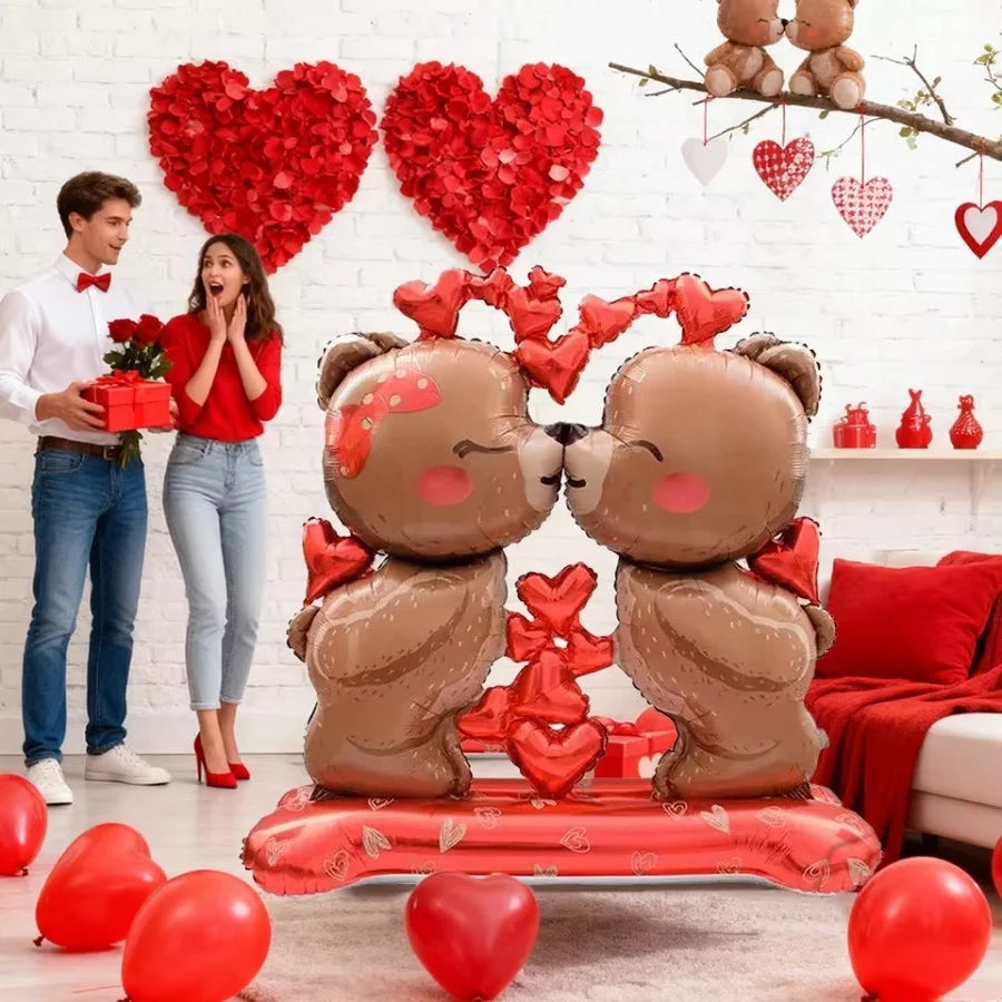 60in Standing Cute Love Teddy Bear-Shaped Balloon for Romantic Valentine's Day Proposal Wedding Birthday Party Decoration