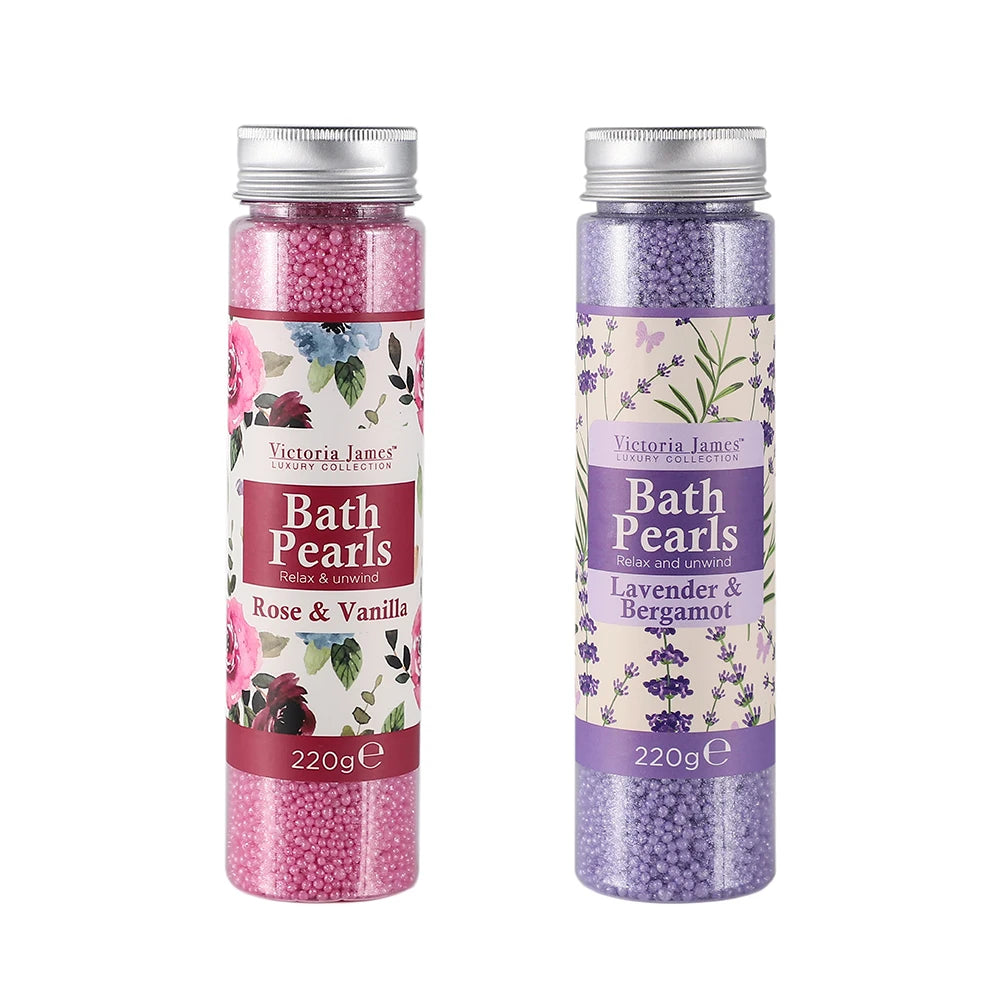 Bath Pearls 220G Relaxing Lavender Bergamot Rose Vanilla Scent, Moisturising Beads for Spa Home Bath