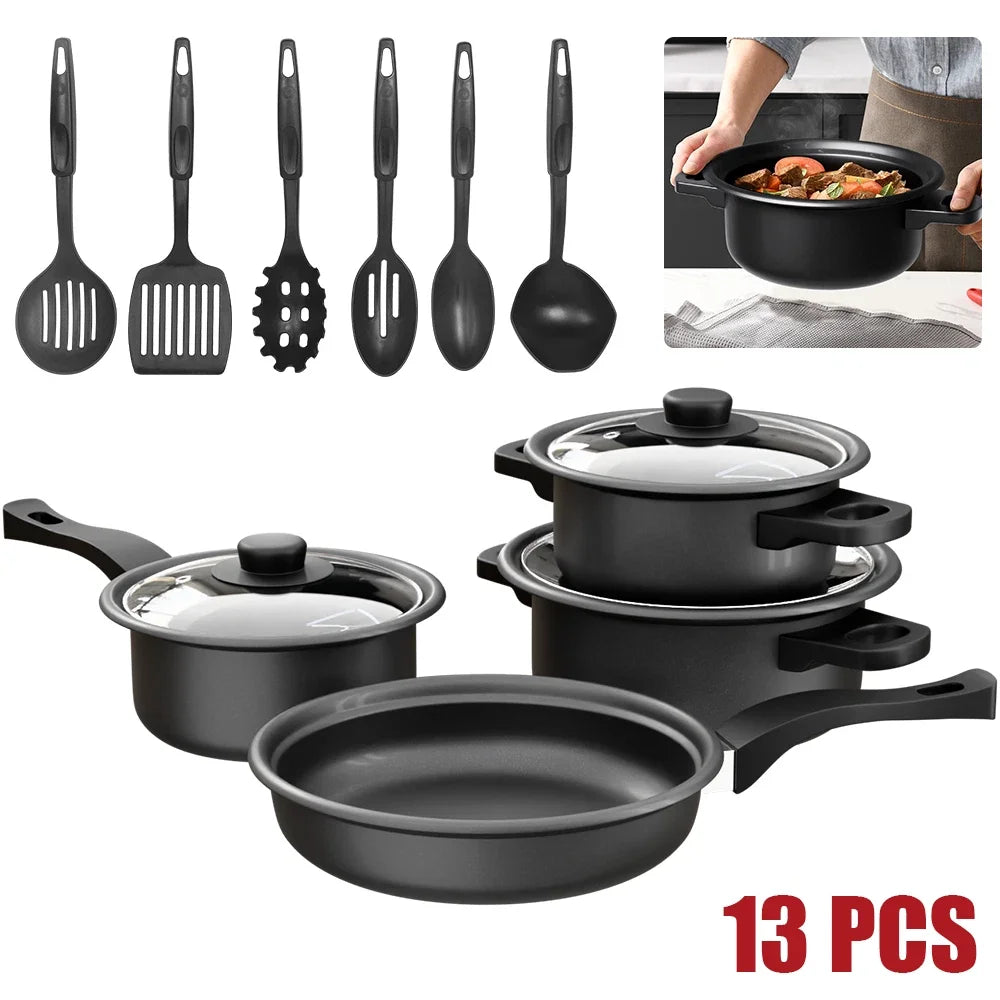 13pcs Cookware Set Pan Pot Non Stick Saucepans Frying Pan Cookware Set Glass Lid Sauce Pan