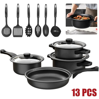 13pcs Cookware Set Pan Pot Non Stick Saucepans Frying Pan Cookware Set Glass Lid Sauce Pan