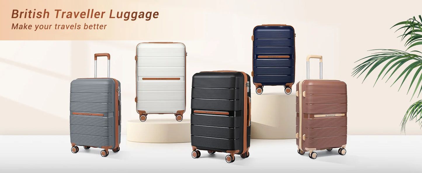 (56/66/76 cm) | British Traveler hard shell case with 8 spinner wheels & TSA lock | 100% PP | hand luggage compatible