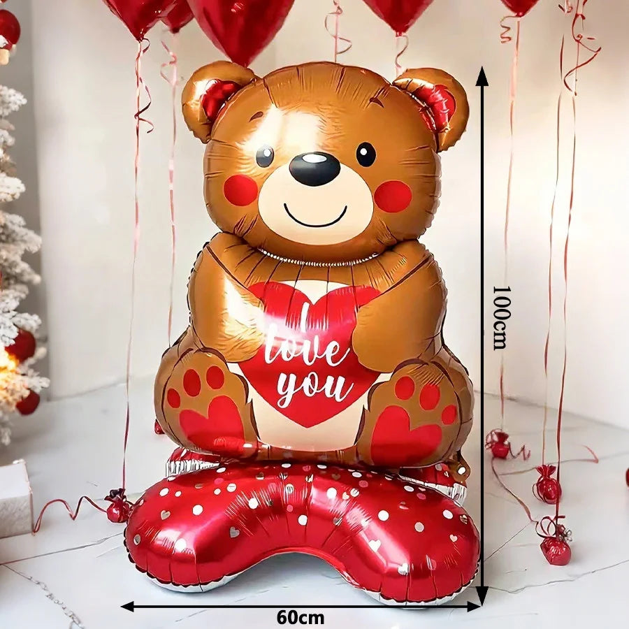 60in Standing Cute Love Teddy Bear-Shaped Balloon for Romantic Valentine's Day Proposal Wedding Birthday Party Decoration
