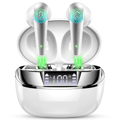 Wireless Earbuds, Bluetooth 5.3 Headphones Sports Headphones In Ear with ENC Noise Cancelling Mic, 30H Playback , LED Display.