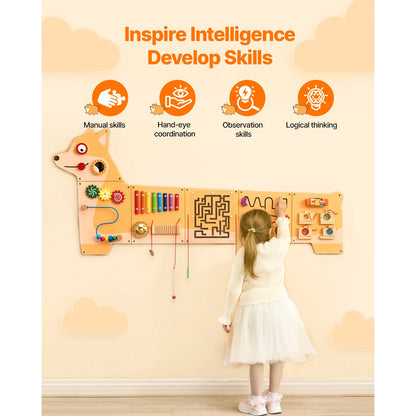 VEVOR Puppy Kids Wall Busy Panels 12 Activities Board Montessori Sensory Learning Activity Center for Children Playroom Toys