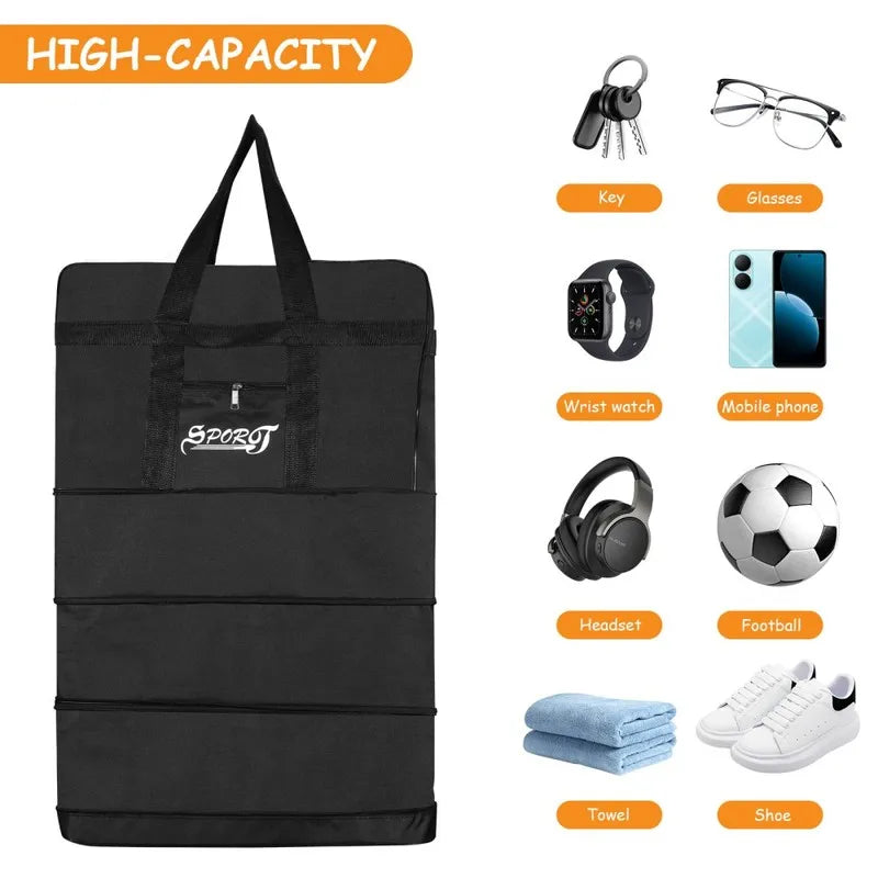 Expandable Foldable Trolley Travel Bag with Wheels – Versatile Luggage Suitcase for Women & Men, Weekend Trip and Overnight Use