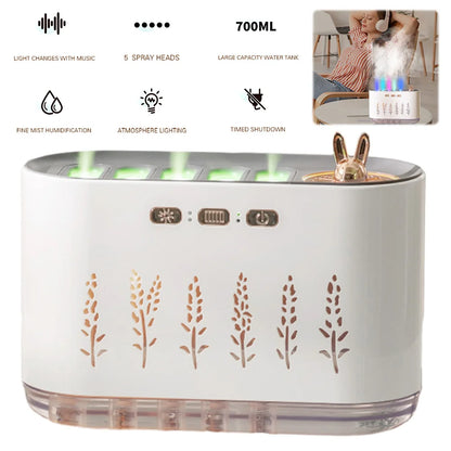 7 Colors LED Mist Humidifier Night Light Quiet Aroma Diffuser with 5 Nozzle Spray Cool Air Purifier Oil Diffuser for Home Office