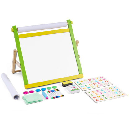 SucceBuy Tabletop Children Magnetic Drawing Board 3-in-1 Double-Sided Wooden Kids Art Easel with Painting Accessories for Girls