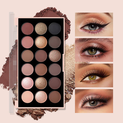 18-Color Eyeshadow Palette – Pearlescent, Matte, Fine Shimmer, Glitter, Earth Tones, Long-Lasting, High-Performance