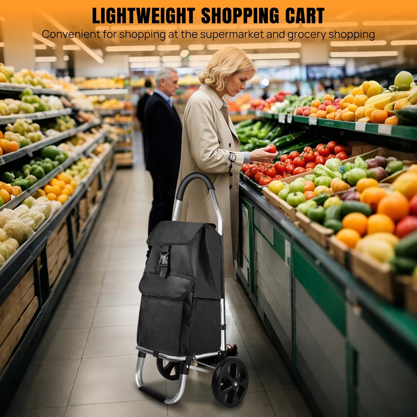 Foldable shopping trolley Lightweight aluminium shopping trolley Comes with removable shopping bag Waterproof fabric Mudguard