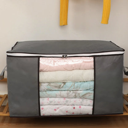 Blanket Storage Bag Reinforced Handle Closet Organizer Foldable Stackable Clothes Storage Bag with Clear PVC Window for Bedding