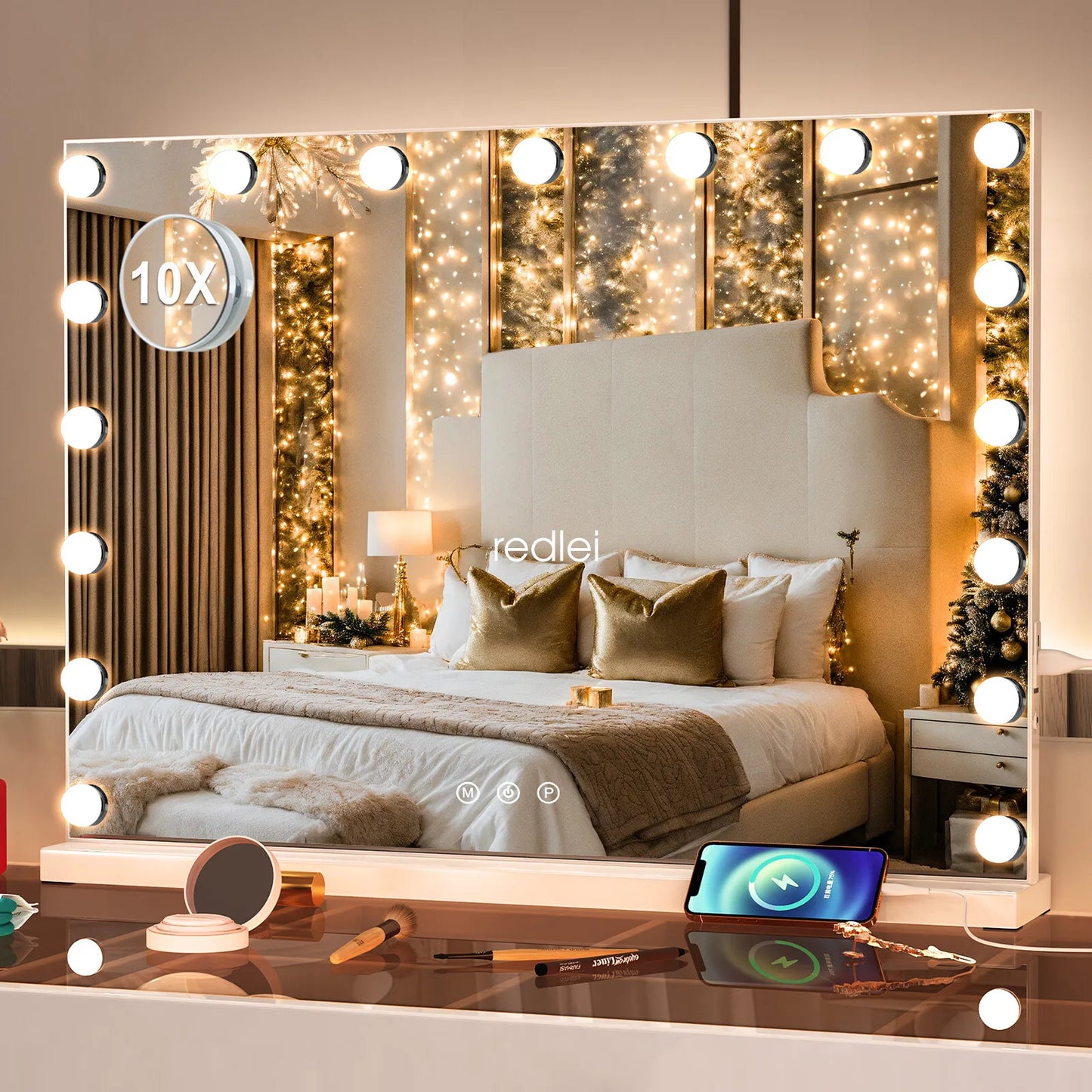 17 LED Hollywood Makeup Mirror Large Vanity Light Mirror with Dimmable LED Bulbs