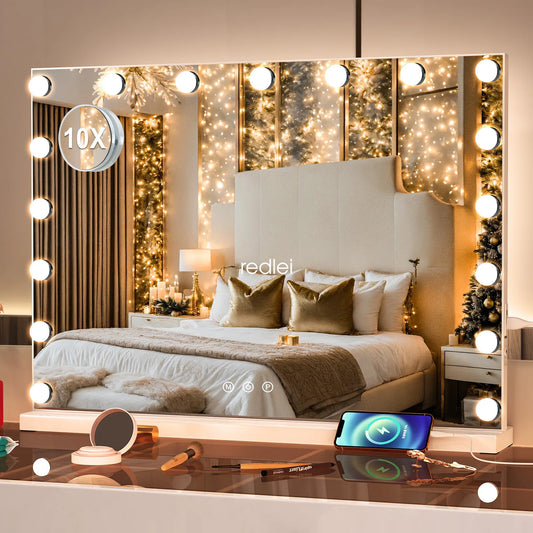 17 LED Hollywood Makeup Mirror Large Vanity Light Mirror with Dimmable LED Bulbs