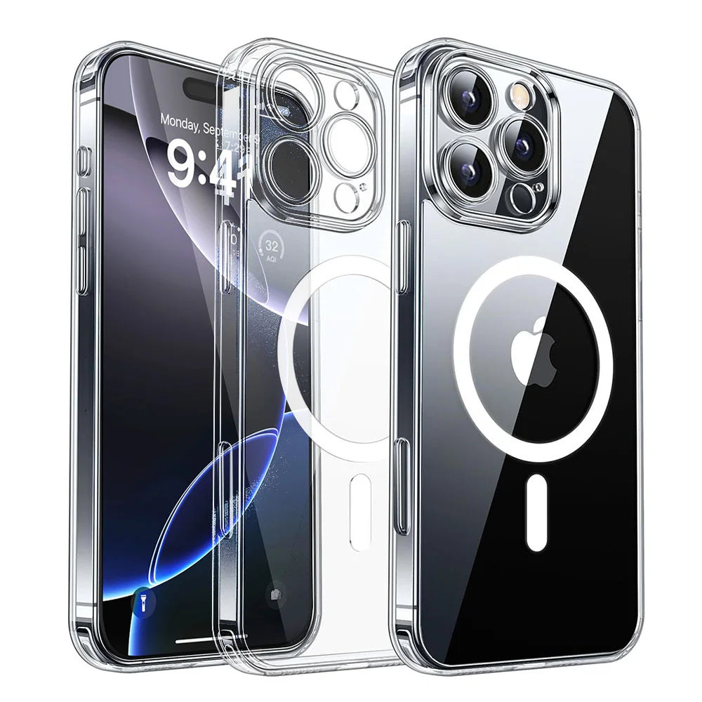 For Magsafe Full Camera Protector Clear Phone Case For iPhone 16 15 14 13 12 11 Pro Max 16 Plus Magnetic Wireless Charging Cover